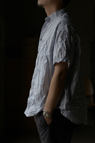 The crooked Tailor / STAND COLLAR SHORT SLEEVE OVER SHIRT